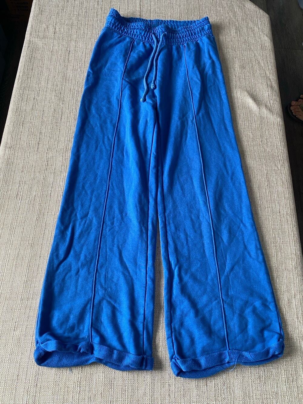 Free People Blue Scalloped Hem Wide Leg Pants XS